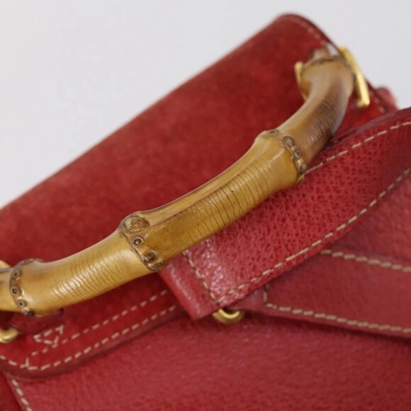 GUCCI Bamboo Backpack Suede Red Gold Auth - Picture 15 of 16